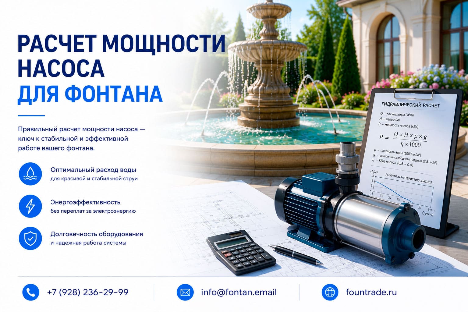 Расчет мощности насоса для фонтана 3 Расчет мощности насоса для фонтана