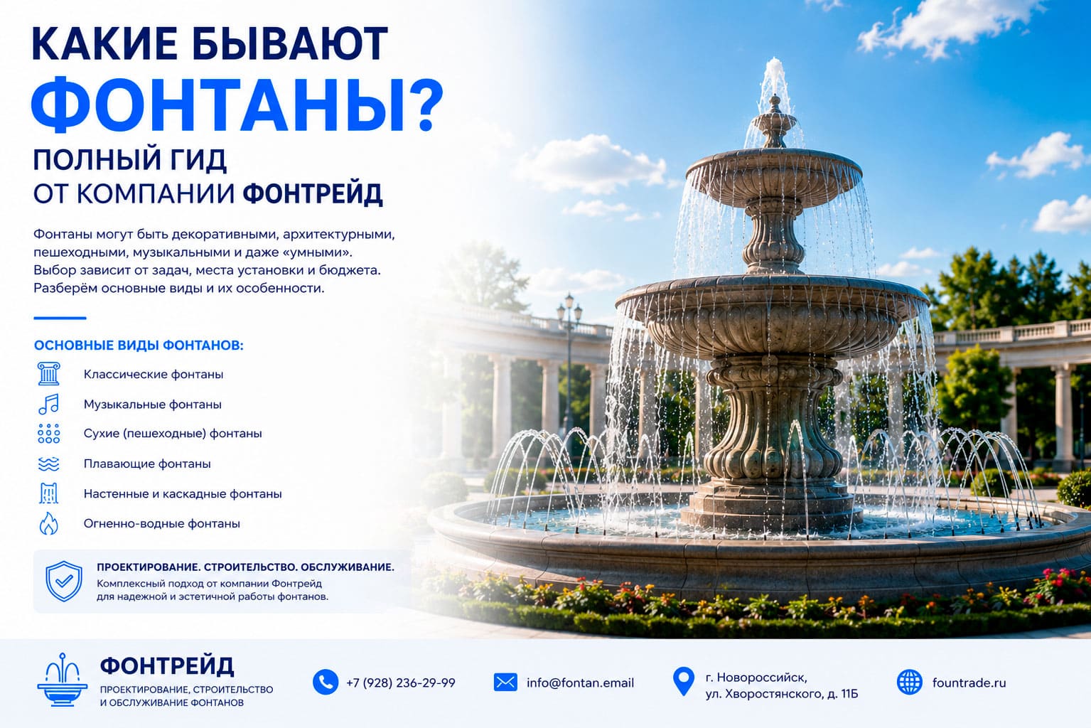 Какие бывают фонтаны: полный гид от компании Фонтрейд 1 Какие бывают фонтаны: полный гид от компании Фонтрейд