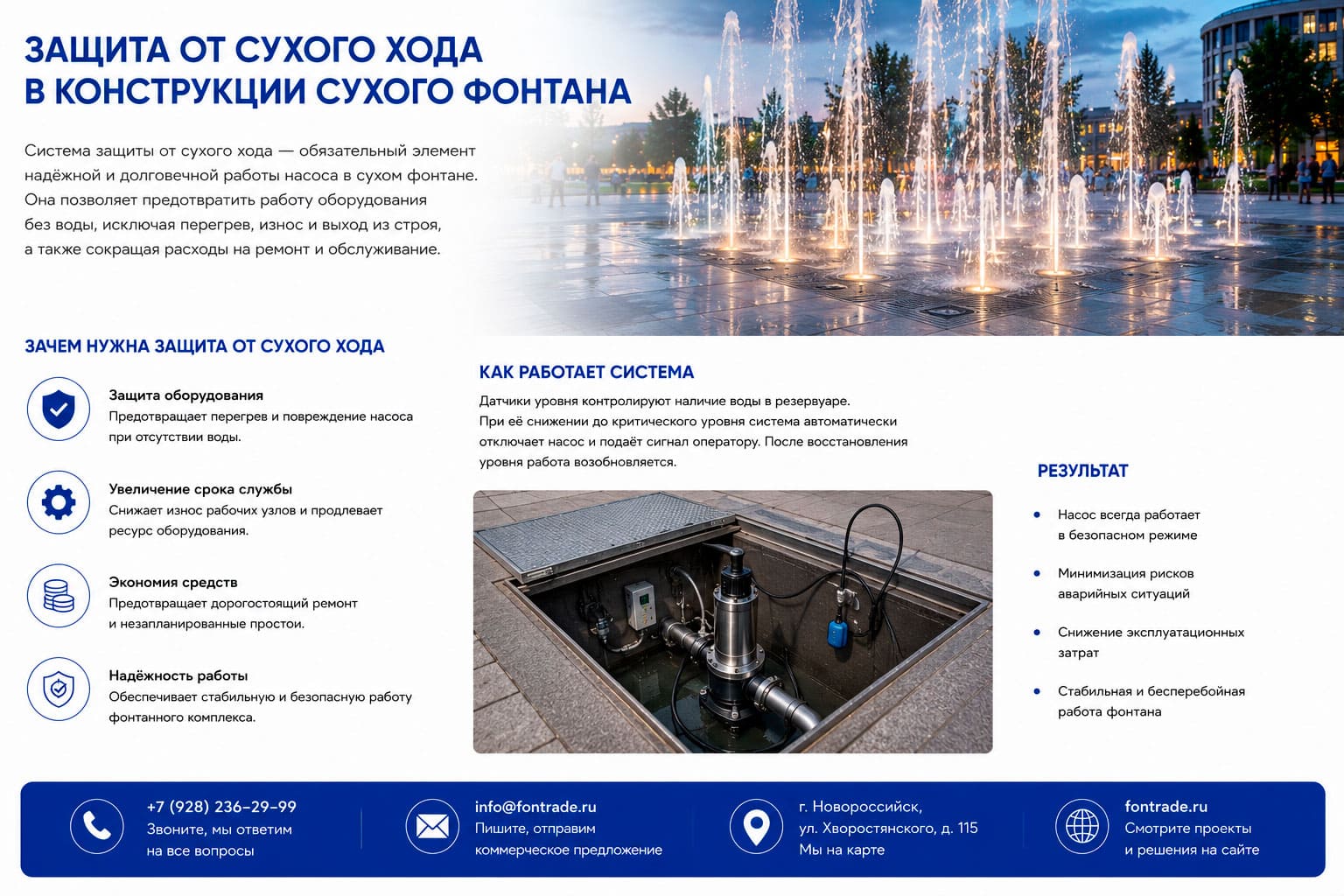 Зачем нужна защита от сухого хода в конструкции сухого фонтана 1 Зачем нужна защита от сухого хода в конструкции сухого фонтана