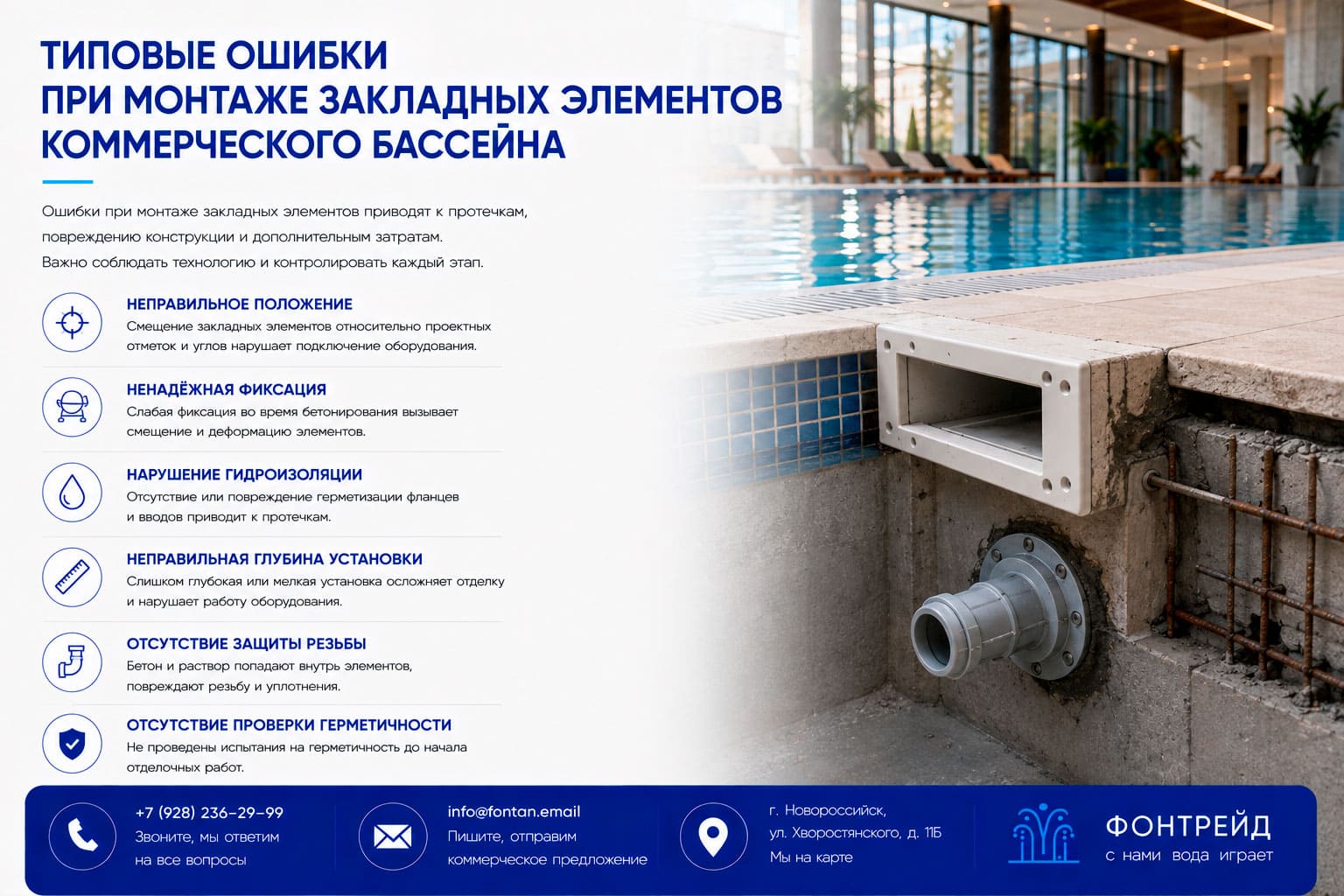 Типовые ошибки при монтаже закладных элементов коммерческого бассейна 1 Типовые ошибки при монтаже закладных элементов коммерческого бассейна