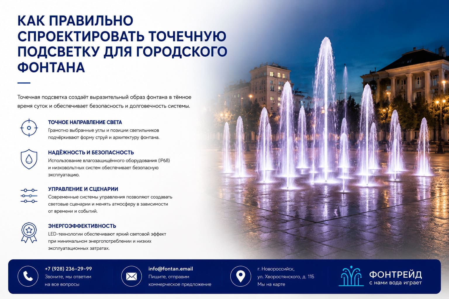 Как правильно спроектировать точечную подсветку для городского фонтана 1 Как правильно спроектировать точечную подсветку для городского фонтана