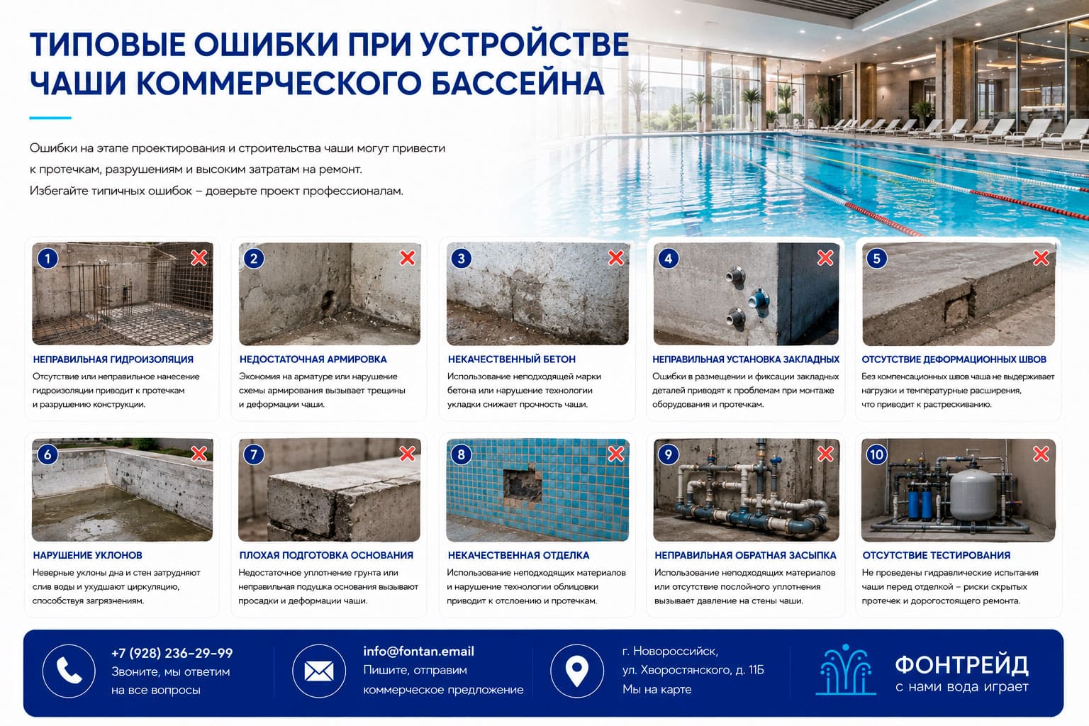 Типовые ошибки при устройстве чаши коммерческого бассейна 6 241 08