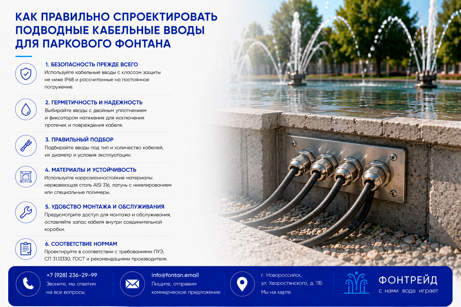Как правильно спроектировать подводные кабельные вводы для паркового фонтана 1 Как правильно спроектировать подводные кабельные вводы для паркового фонтана