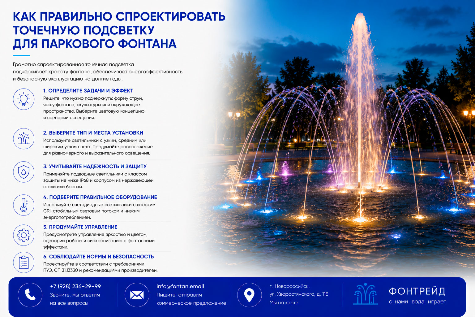 Как правильно спроектировать точечную подсветку для паркового фонтана 1 Как правильно спроектировать точечную подсветку для паркового фонтана