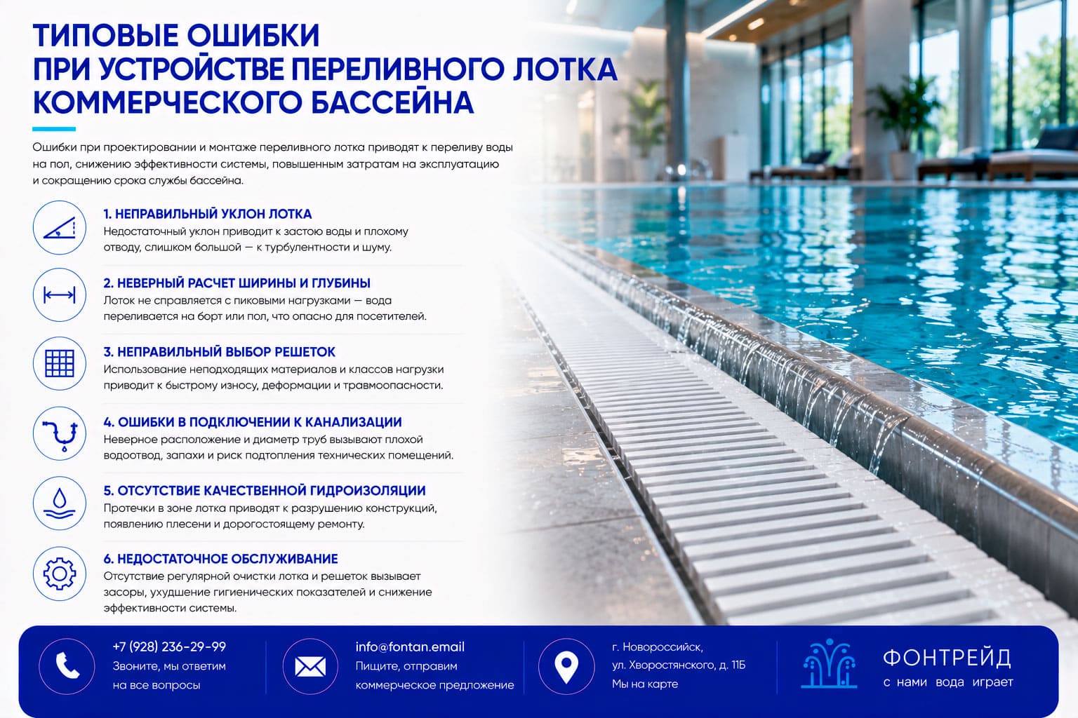 Типовые ошибки при устройстве переливного лотка коммерческого бассейна 4 Типовые ошибки при устройстве переливного лотка коммерческого бассейна