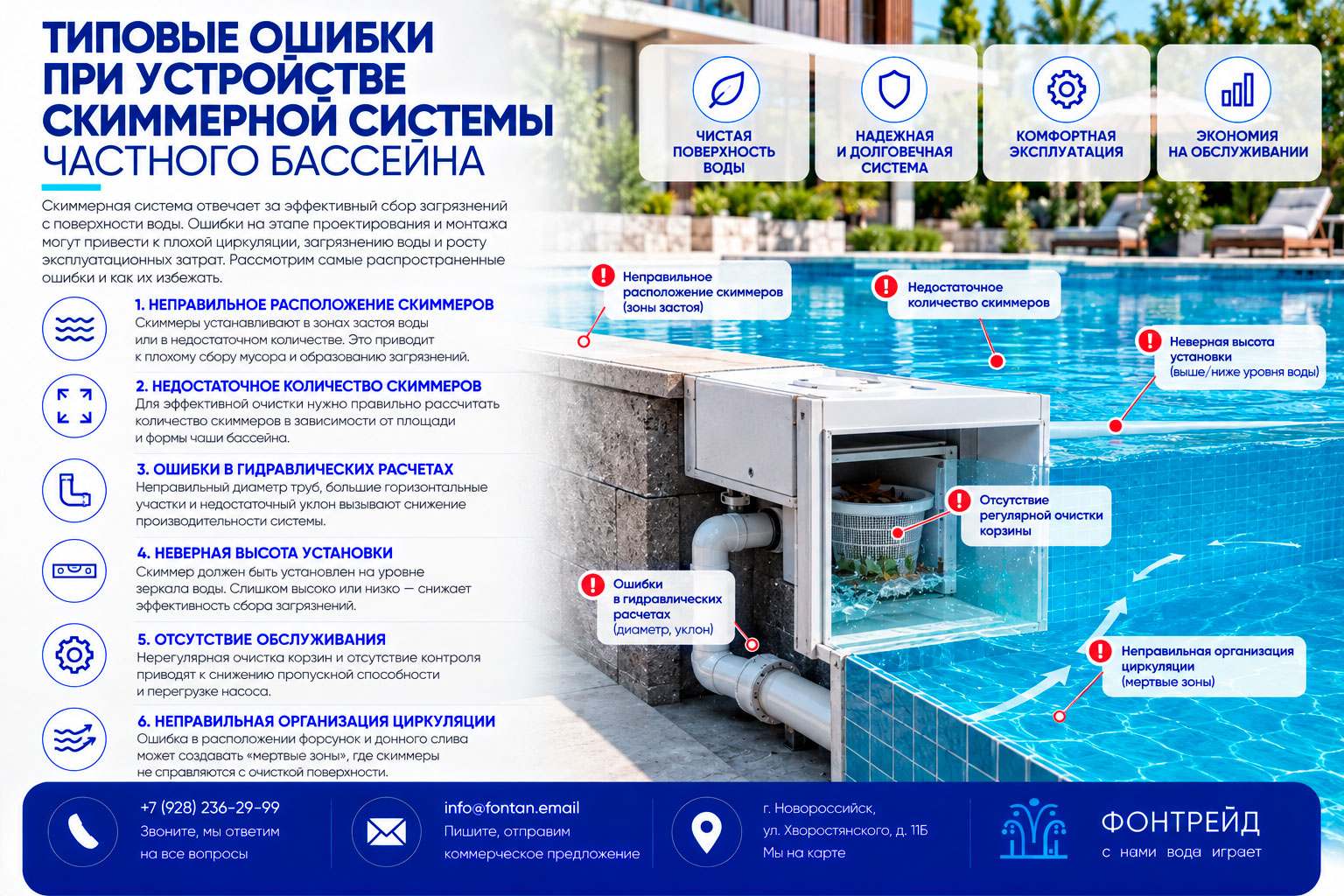 Типовые ошибки при устройстве скиммерной системы частного бассейна 2 Типовые ошибки при устройстве скиммерной системы частного бассейна