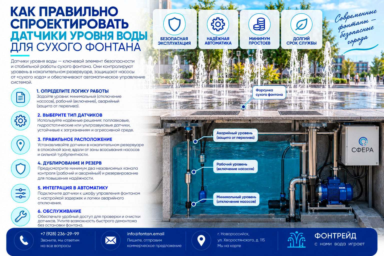 Как правильно спроектировать датчики уровня воды для сухого фонтана 1 Как правильно спроектировать датчики уровня воды для сухого фонтана