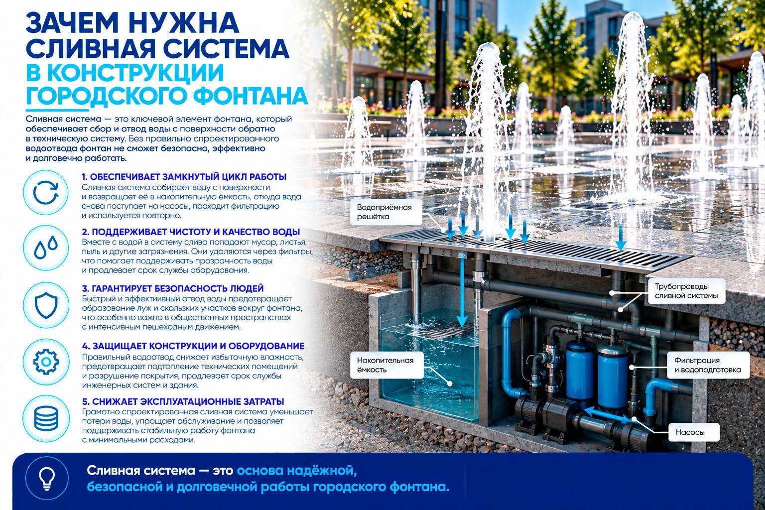 Зачем нужна сливная система в конструкции городского фонтана 1 Зачем нужна сливная система в конструкции городского фонтана