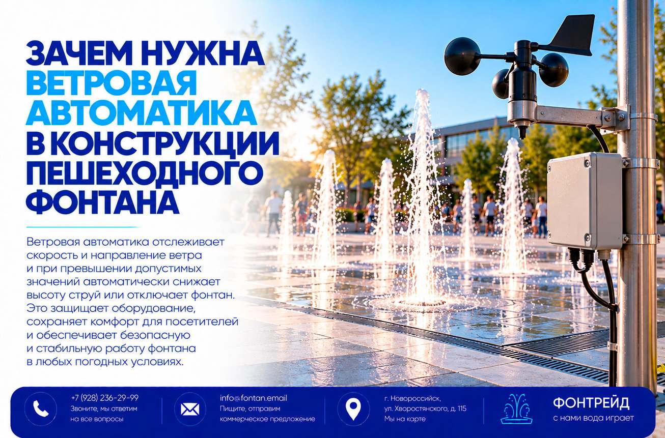 Зачем нужна ветровая автоматика в конструкции пешеходного фонтана 1 Зачем нужна ветровая автоматика в конструкции пешеходного фонтана