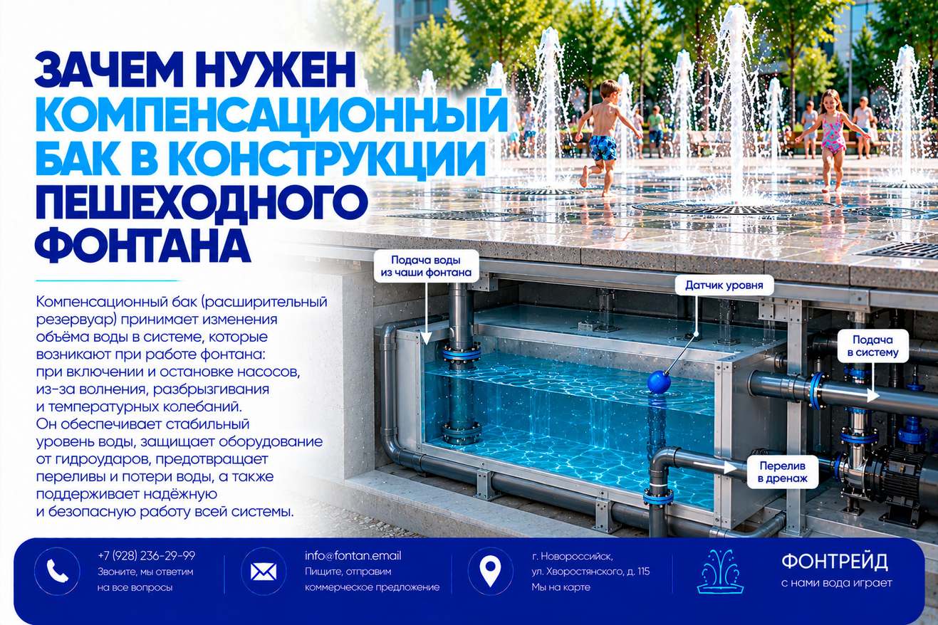 Зачем нужен компенсационный бак в конструкции пешеходного фонтана 3 Зачем нужен компенсационный бак в конструкции пешеходного фонтана