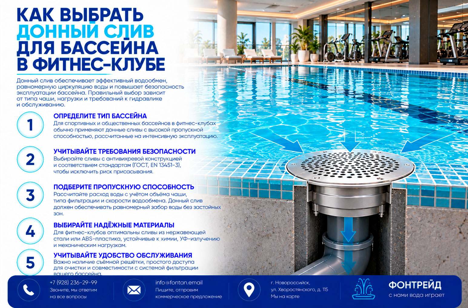 Как выбрать донный слив для бассейна в фитнес-клубе 4 Как выбрать донный слив для бассейна в фитнес-клубе